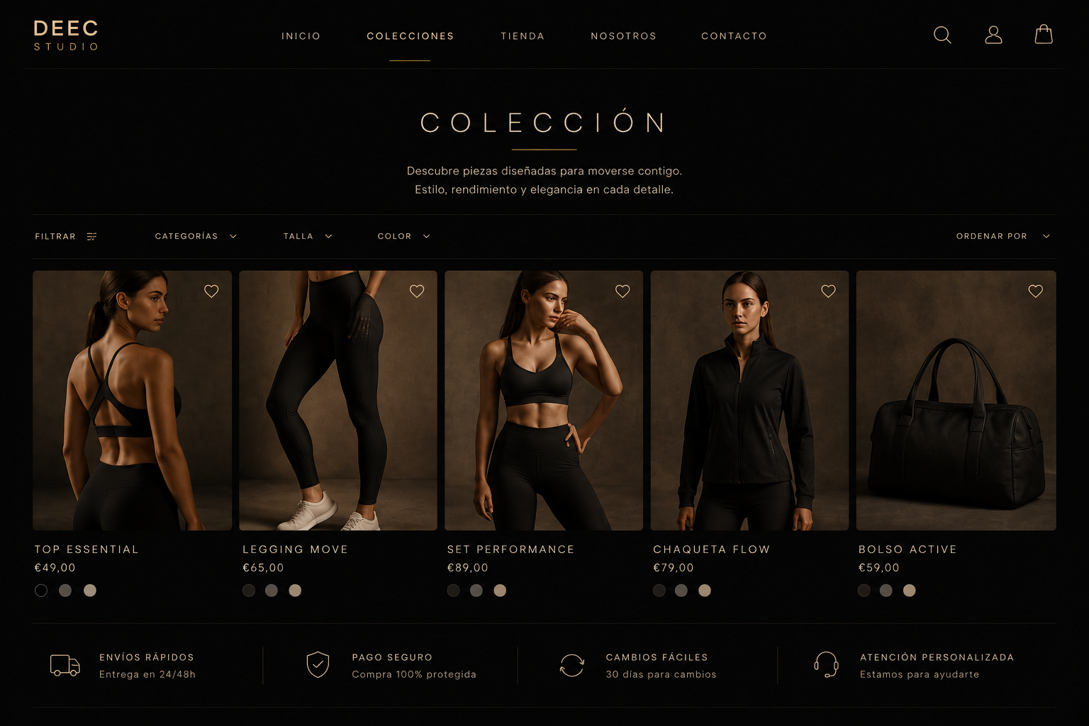 Vista previa de una tienda online mostrando la página de colección